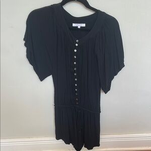 Olivaceous Black Flutter Short Sleeve Romper